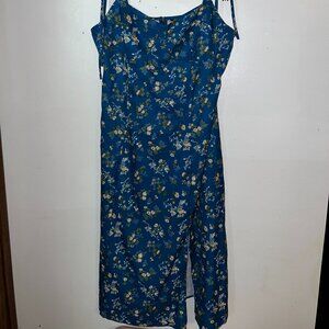 Cider Ditsy Floral Romantic Midi Slip Dress with Slit